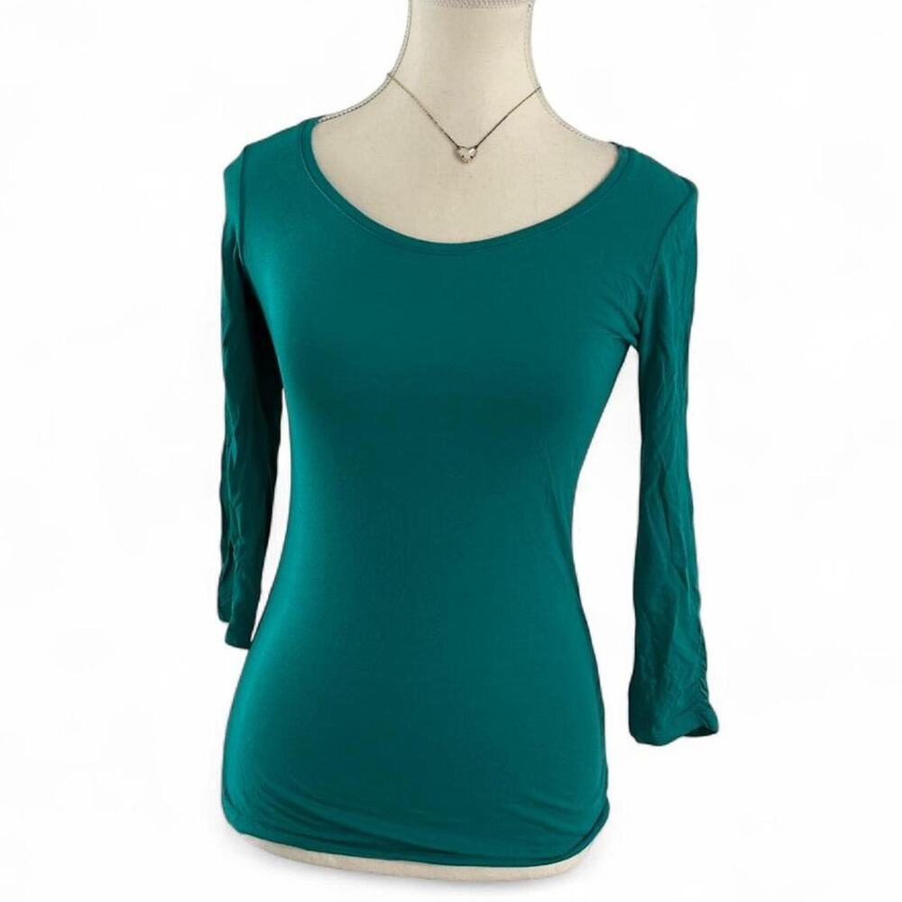 Vintage Charlotte Russe Teal Green Blue Fitted Long Sleeve Scoop Neck Top Size S